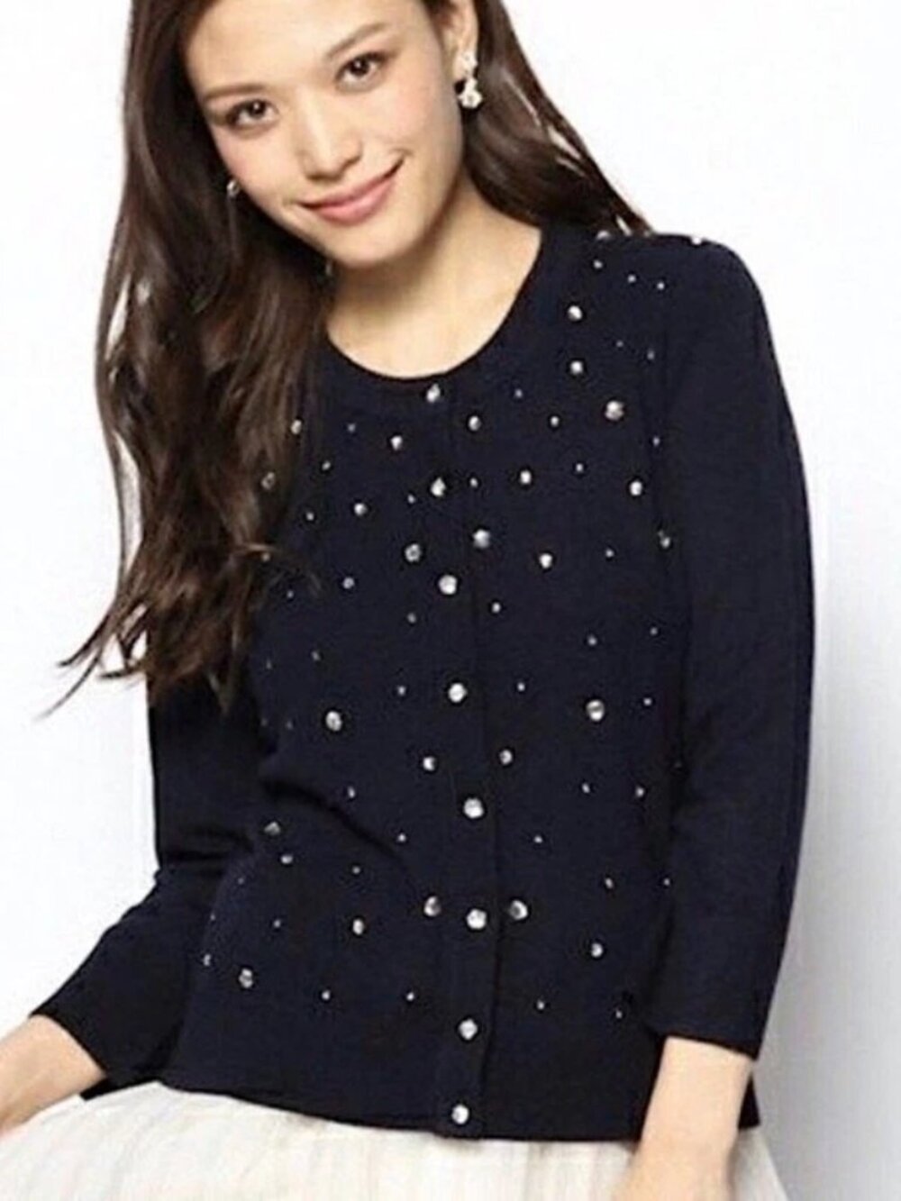 Kate Spade Night Sky Black Button Up Wool Rhinestone Cardigan Size XL NWT